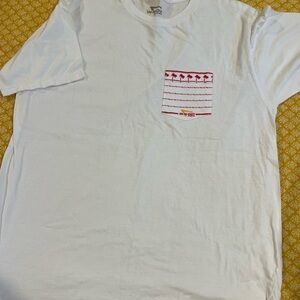 White T-Shirt with Red Palm Tree Pocket